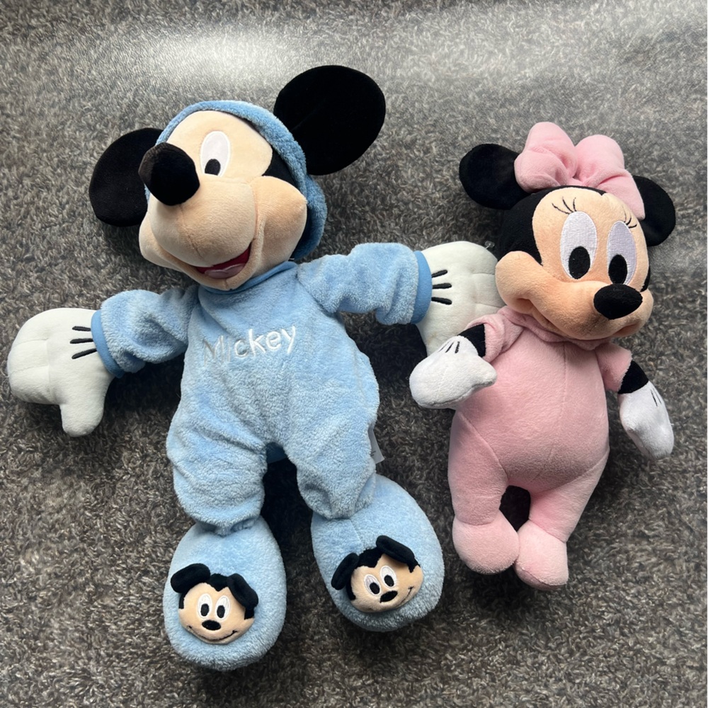 Disney Babies Baby Mickey Mouse and Minnie Mouse plush wearing pajamas